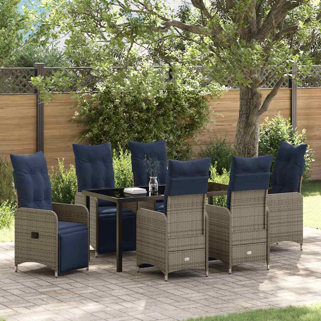 vidaXL Garten Essgruppe 7 pcs Grau Poly-Rattan