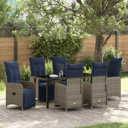vidaXL Garten Essgruppe 7 pcs Grau Poly-Rattan