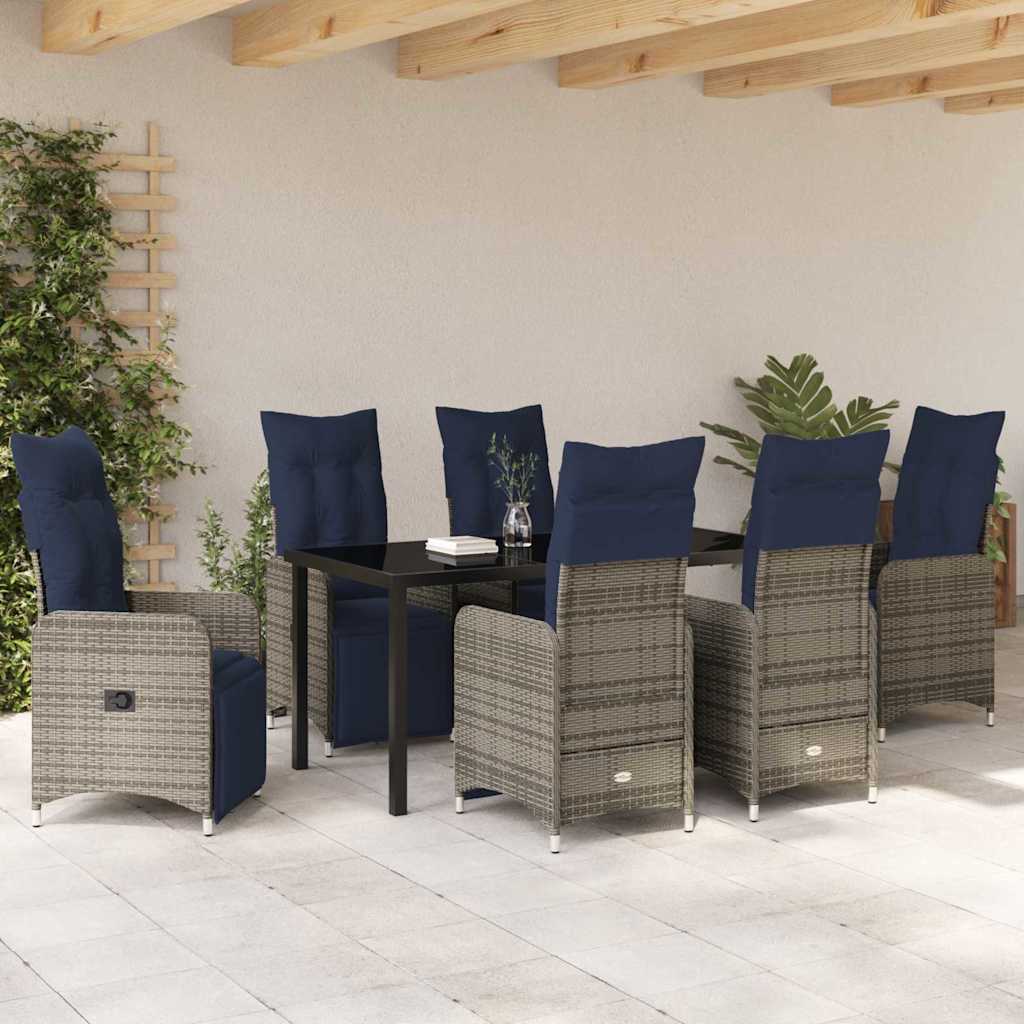 vidaXL Garten Essgruppe 7 pcs Grau Poly-Rattan