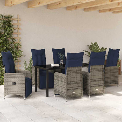 vidaXL Garten Essgruppe 7 pcs Grau Poly-Rattan