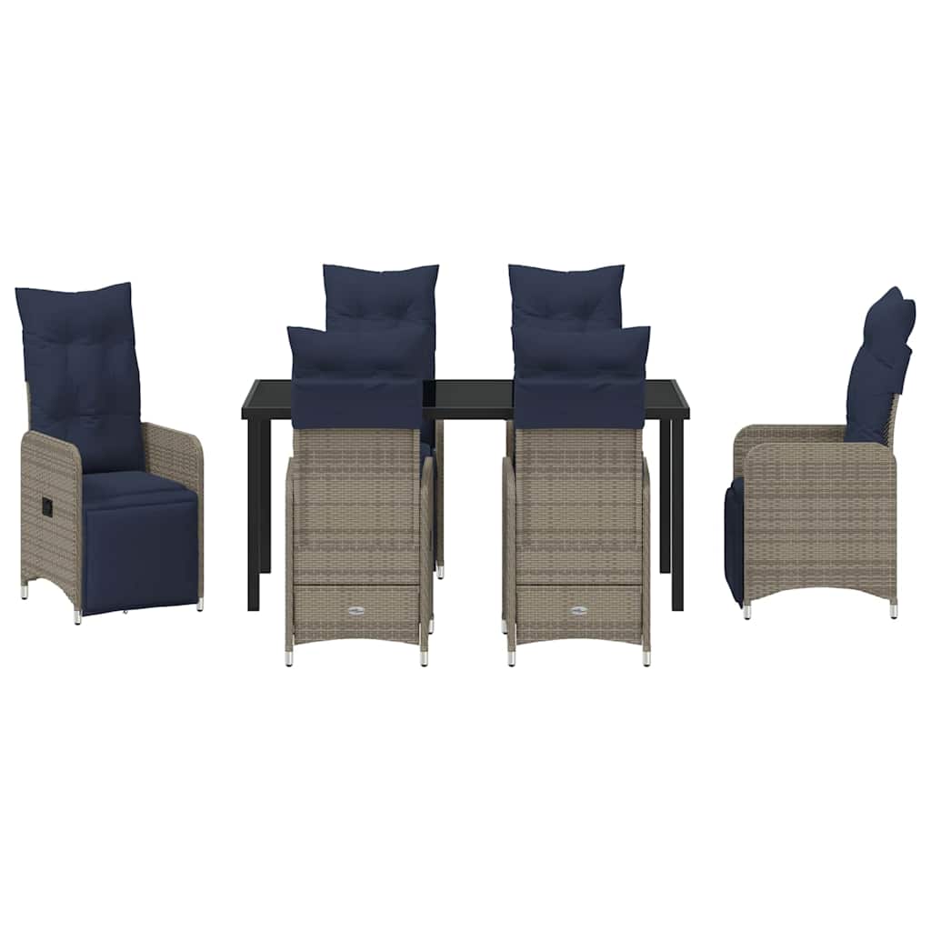vidaXL Garten Essgruppe 7 pcs Grau Poly-Rattan