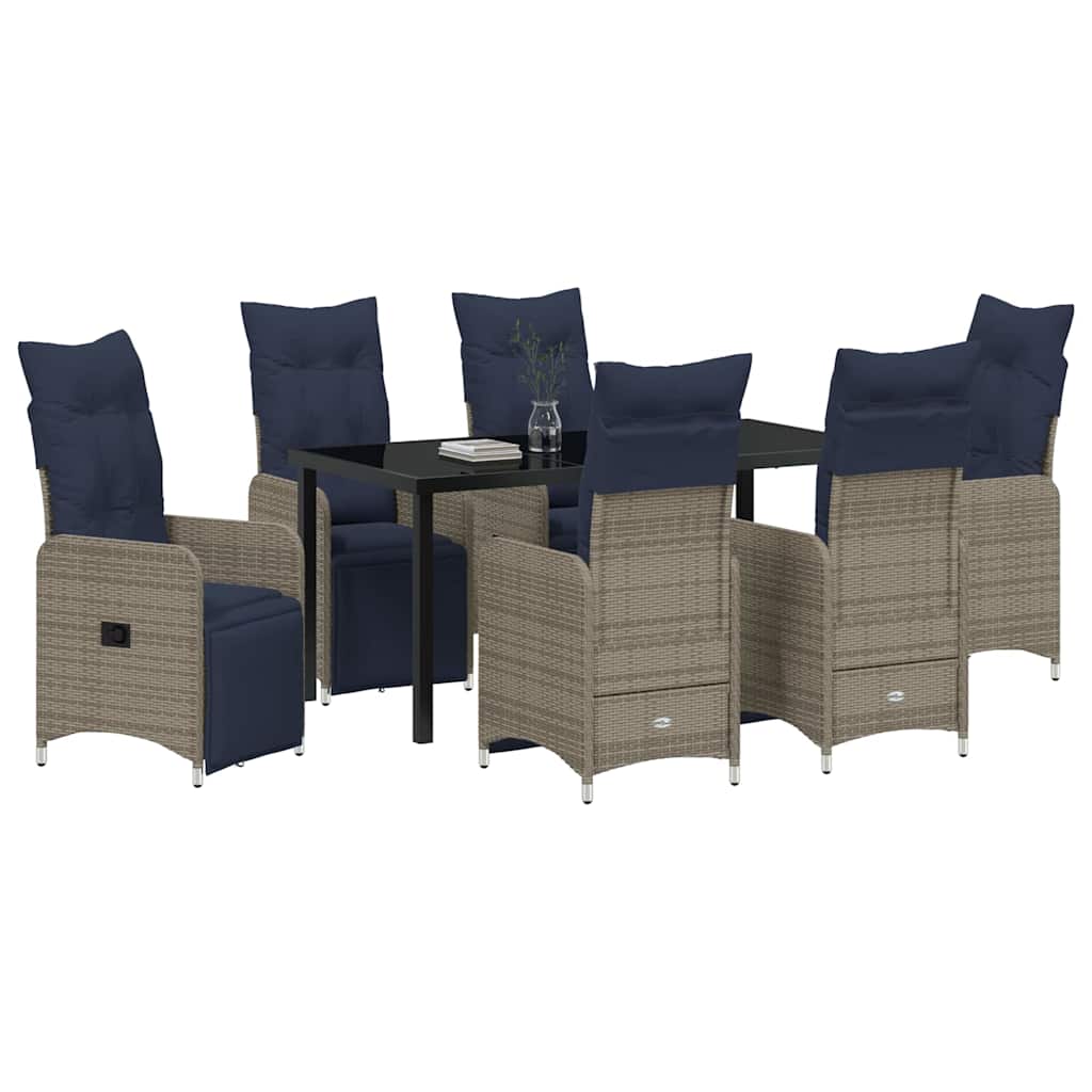 vidaXL Garten Essgruppe 7 pcs Grau Poly-Rattan