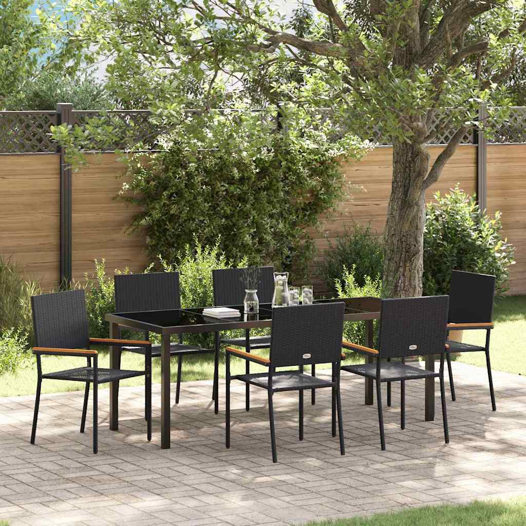 Garten Essgruppe mit Kissen 7 pcs Schwarz Poly-Rattan