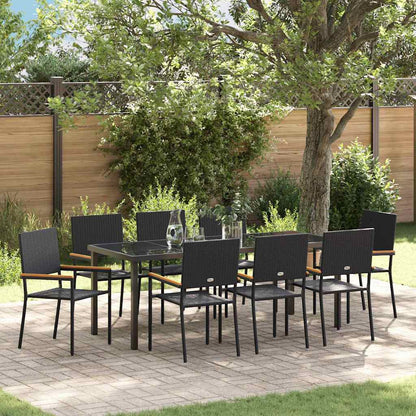 Garten Essgruppe mit Kissen 9 pcs Schwarz Poly-Rattan