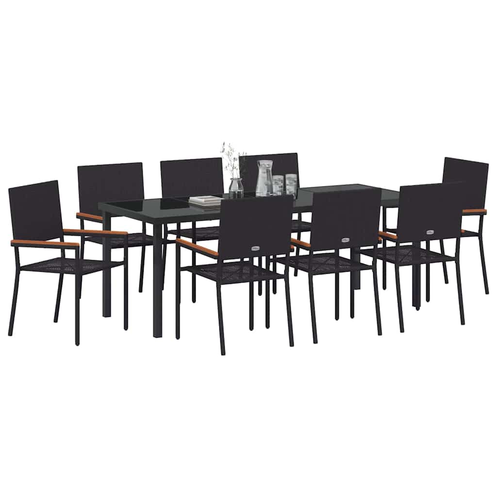 Garten Essgruppe mit Kissen 9 pcs Schwarz Poly-Rattan