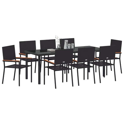 Garten Essgruppe mit Kissen 9 pcs Schwarz Poly-Rattan