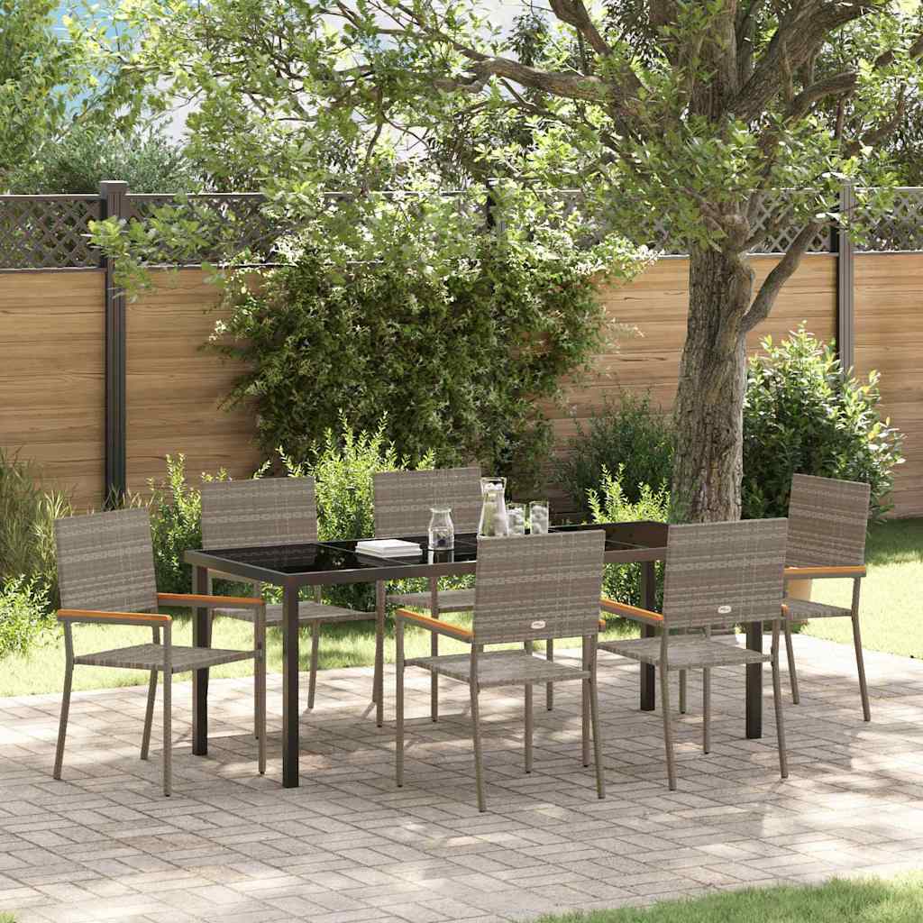 Garten Essgruppe mit Kissen 7 pcs Grau Poly-Rattan