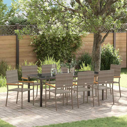 Garten Essgruppe mit Kissen 9 pcs Grau Poly-Rattan