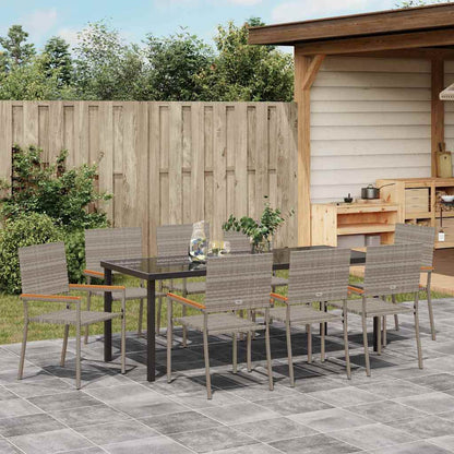 Garten Essgruppe mit Kissen 9 pcs Grau Poly-Rattan