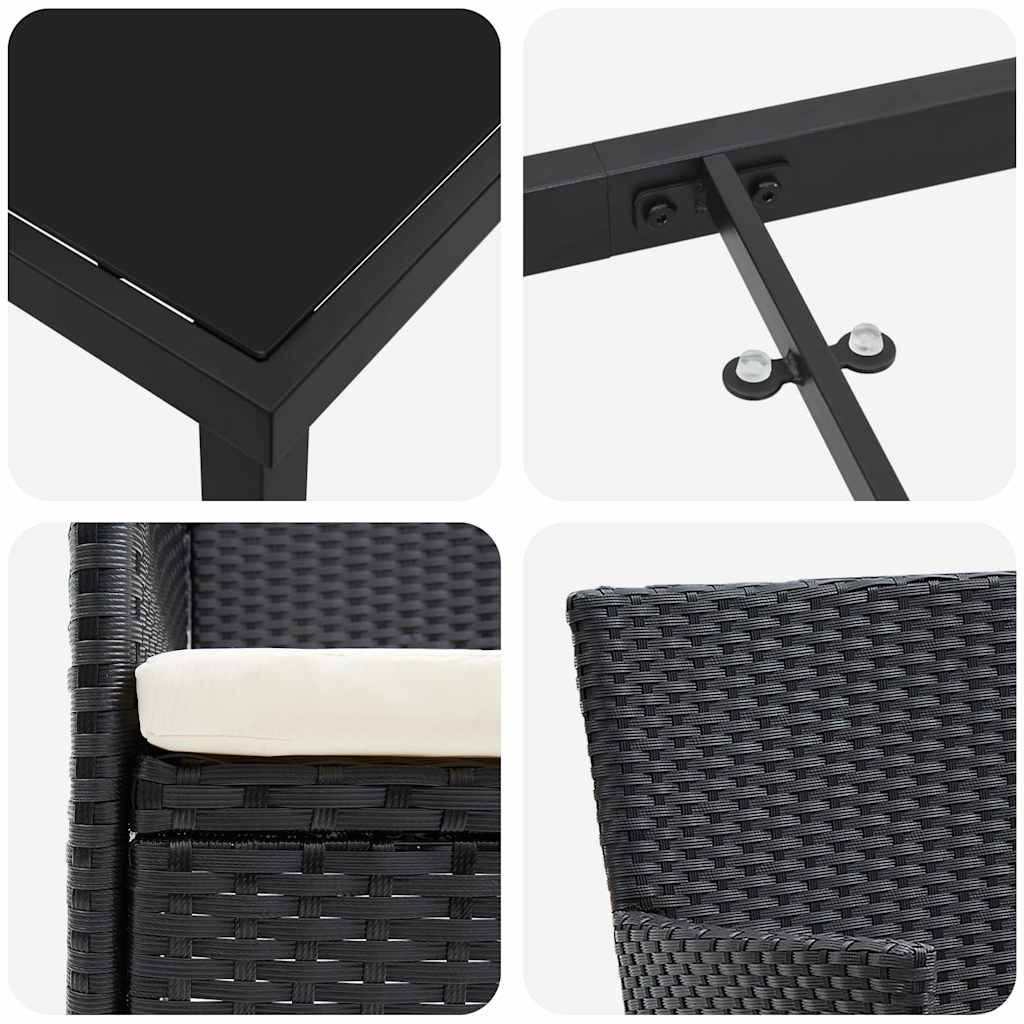 vidaXL Garten Essgruppe mit Kissen 5 pcs Schwarz Poly-Rattan