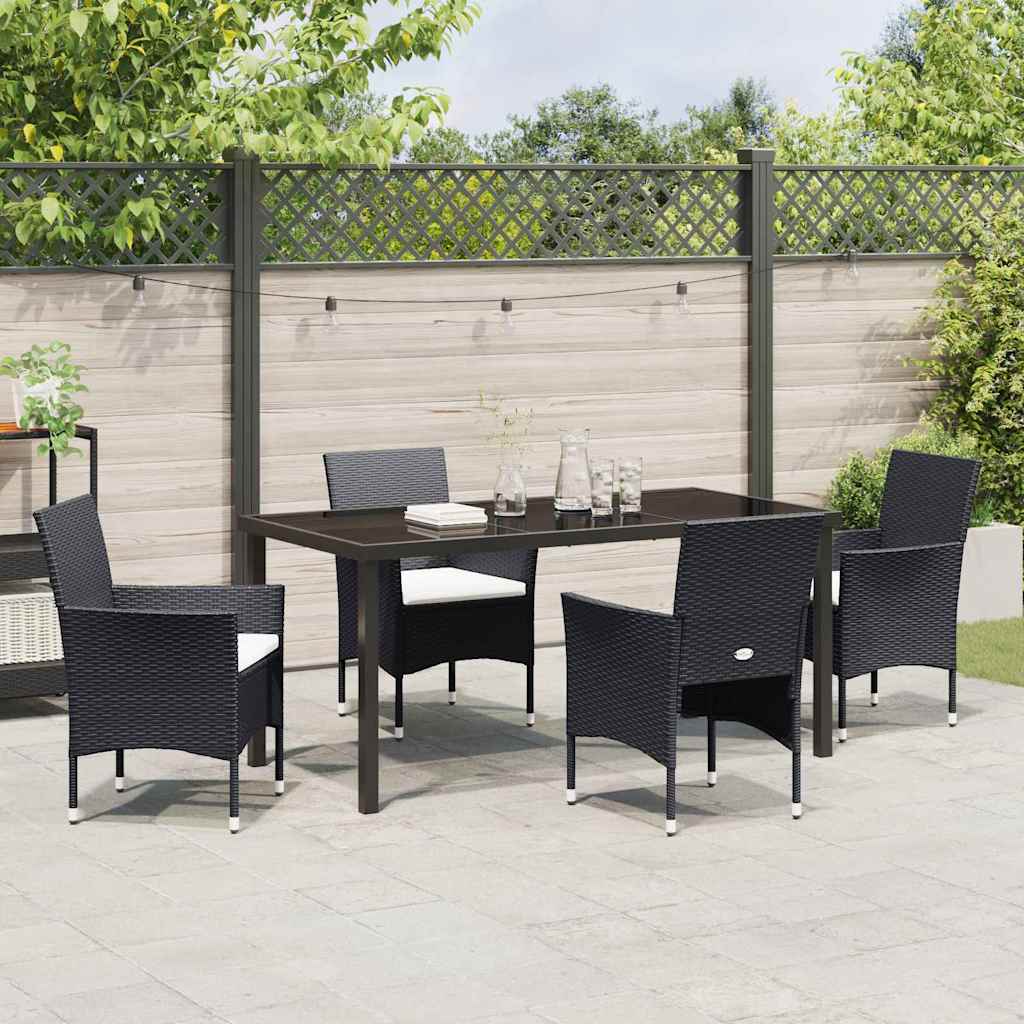 Garten Essgruppe mit Kissen 5 pcs Schwarz Poly-Rattan