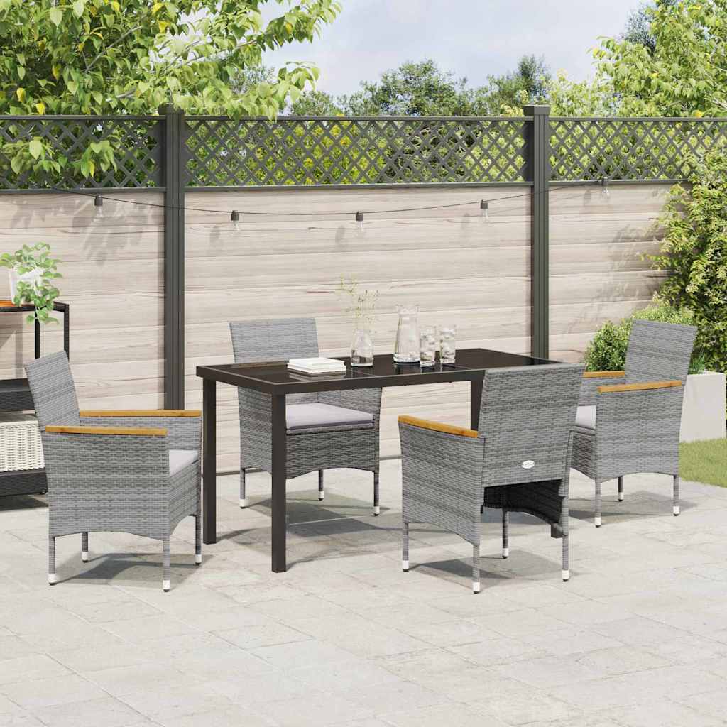 Garten Essgruppe mit Kissen 5 pcs Grau Poly-Rattan