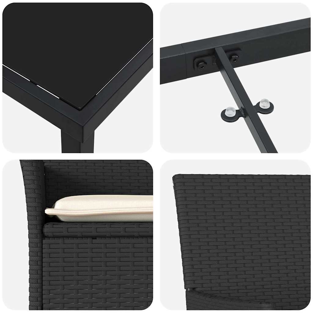 Garten Essgruppe mit Kissen 9 pcs Schwarz Poly-Rattan