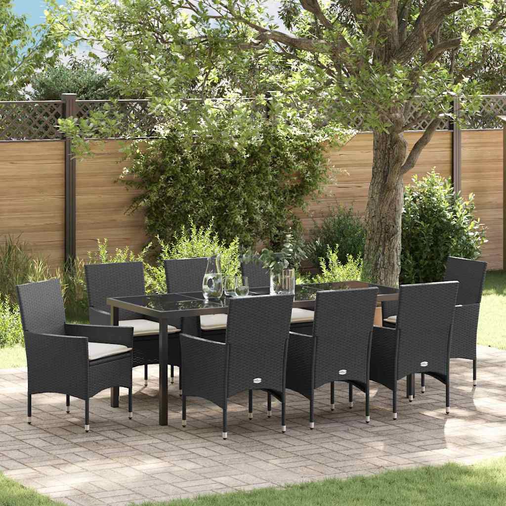 Garten Essgruppe mit Kissen 9 pcs Schwarz Poly-Rattan