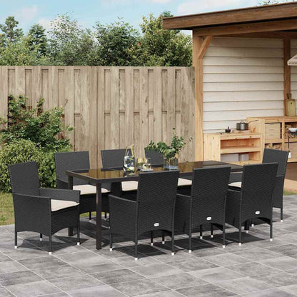 Garten Essgruppe mit Kissen 9 pcs Schwarz Poly-Rattan