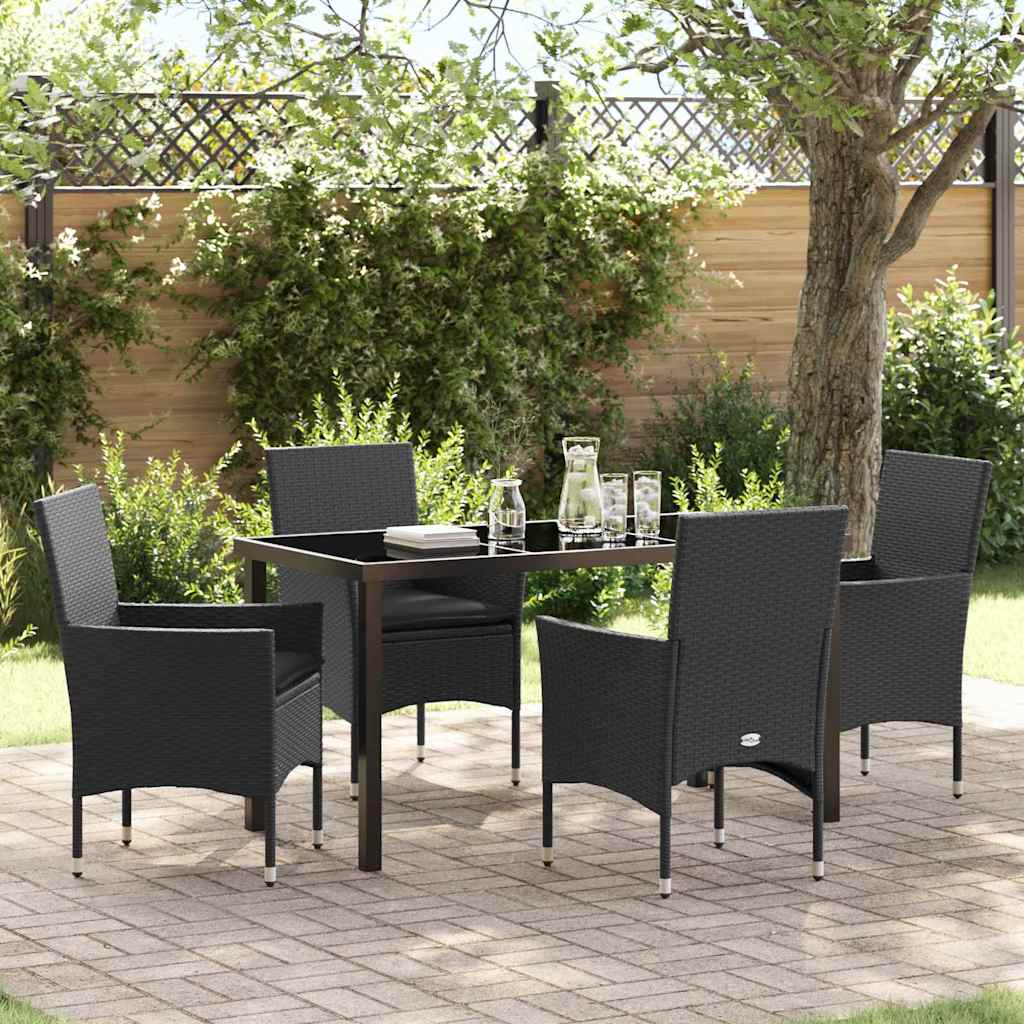 Garten Essgruppe mit Kissen 5 pcs Schwarz Poly-Rattan