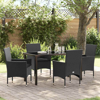 Garten Essgruppe mit Kissen 5 pcs Schwarz Poly-Rattan