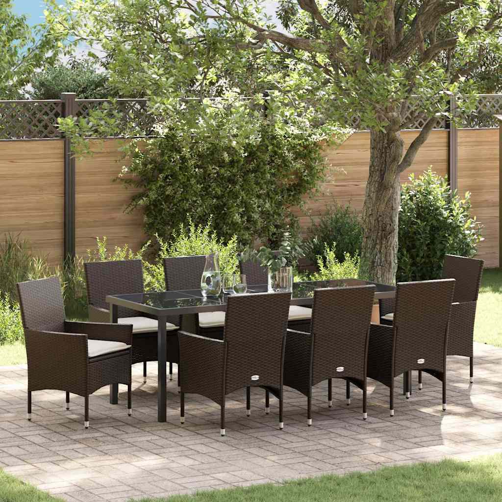 Garten Essgruppe mit Kissen 9 pcs Braun Poly-Rattan