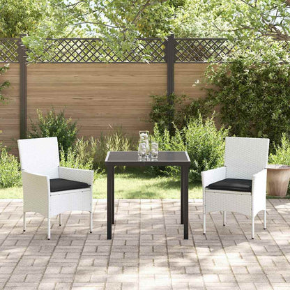 vidaXL Garten Essgruppe mit Kissen 3 pcs Weiß Poly-Rattan