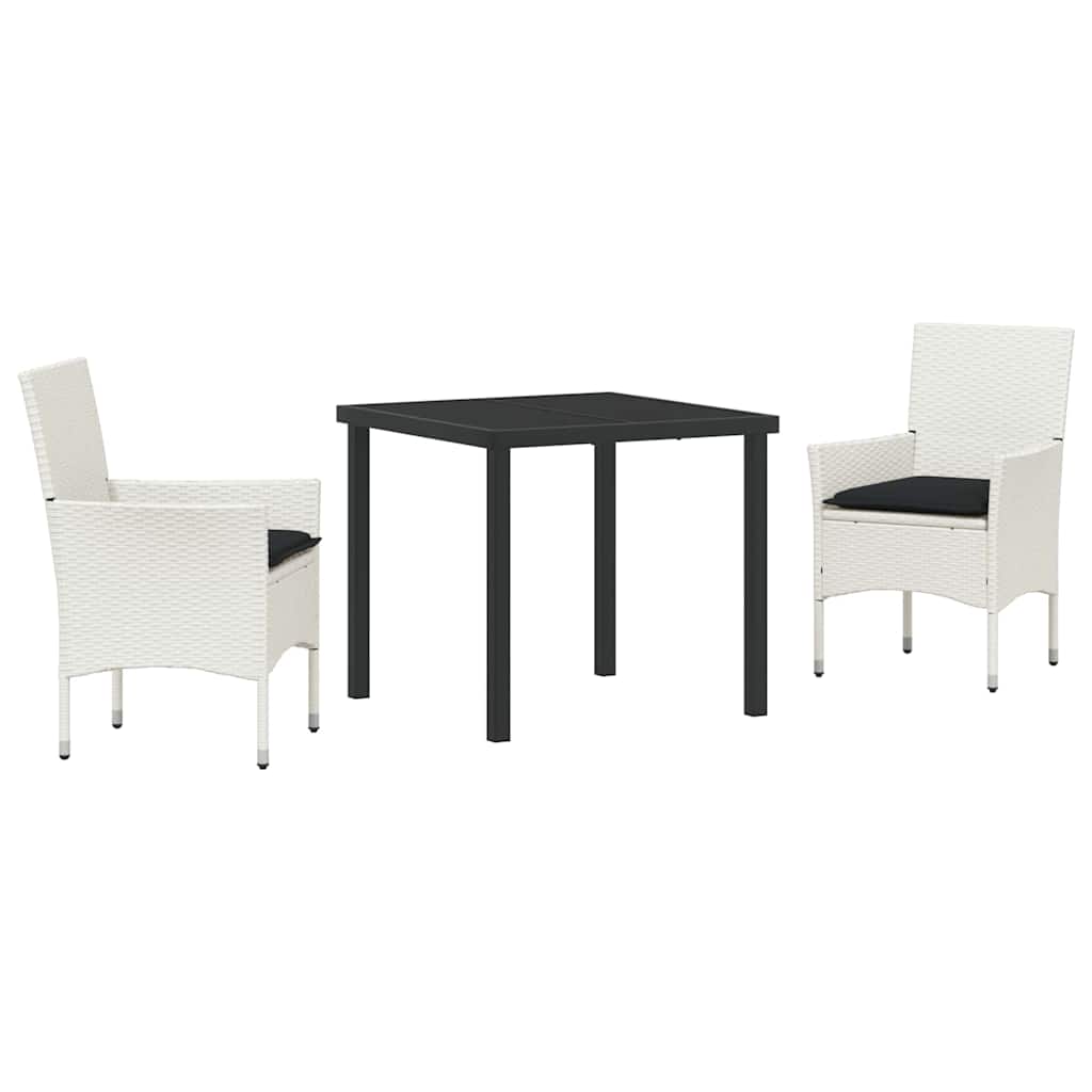 vidaXL Garten Essgruppe mit Kissen 3 pcs Weiß Poly-Rattan