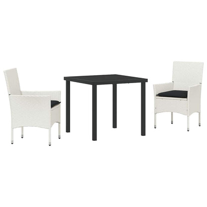 vidaXL Garten Essgruppe mit Kissen 3 pcs Weiß Poly-Rattan