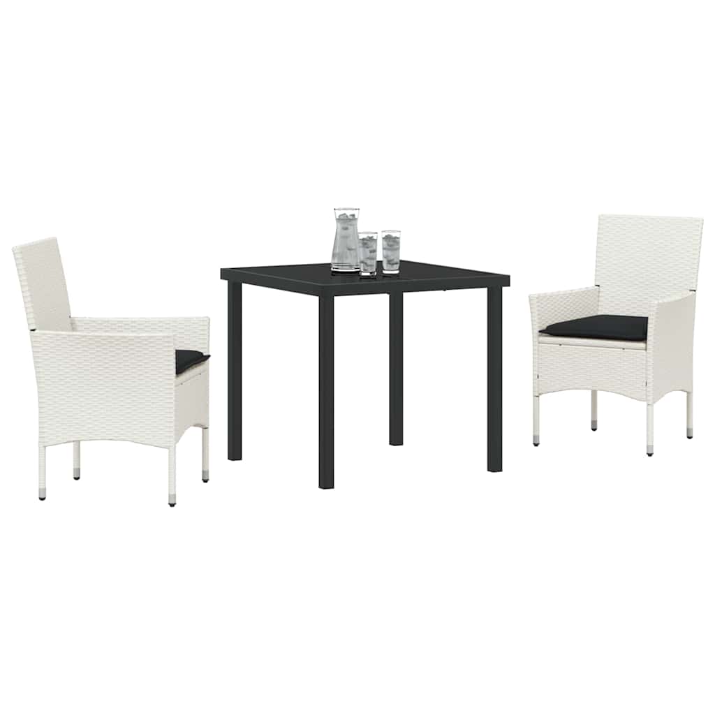 vidaXL Garten Essgruppe mit Kissen 3 pcs Weiß Poly-Rattan
