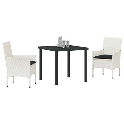 vidaXL Garten Essgruppe mit Kissen 3 pcs Weiß Poly-Rattan