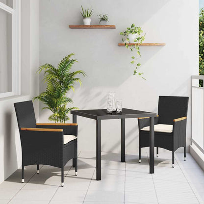vidaXL Salon de jardin à dîner avec coussins 3 pcs Résine tressée noire