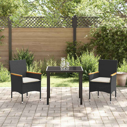 vidaXL Salon de jardin à dîner avec coussins 3 pcs Résine tressée noire
