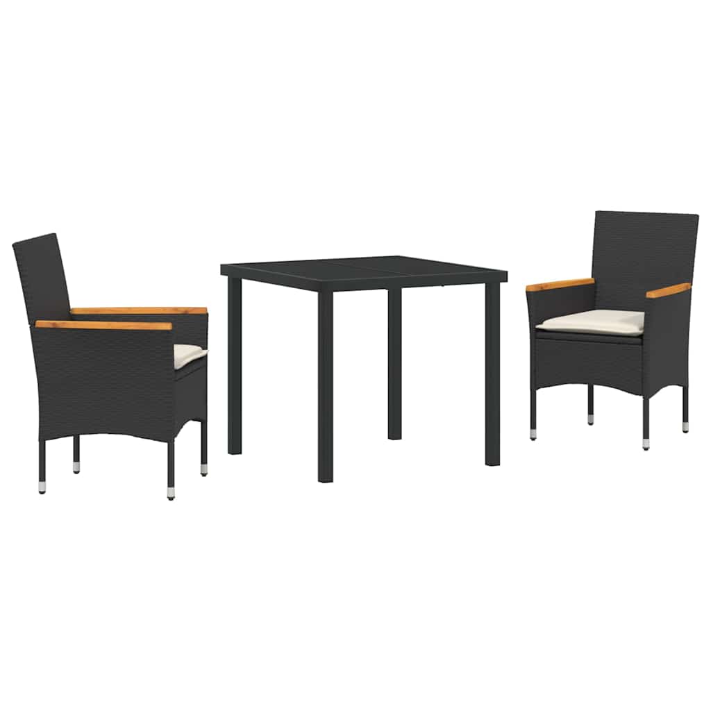 vidaXL Salon de jardin à dîner avec coussins 3 pcs Résine tressée noire
