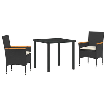 vidaXL Salon de jardin à dîner avec coussins 3 pcs Résine tressée noire