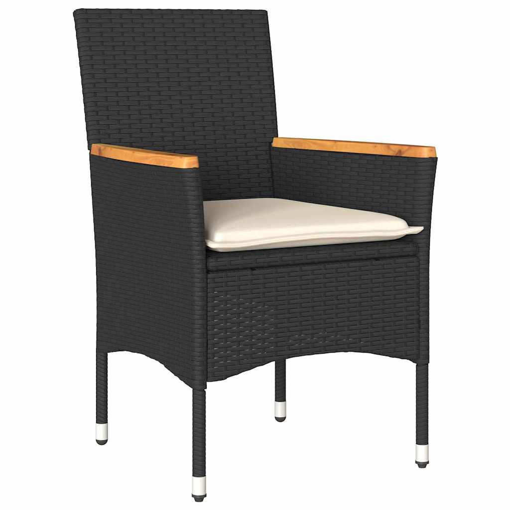 vidaXL Salon de jardin à dîner avec coussins 3 pcs Résine tressée noire