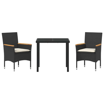 vidaXL Salon de jardin à dîner avec coussins 3 pcs Résine tressée noire