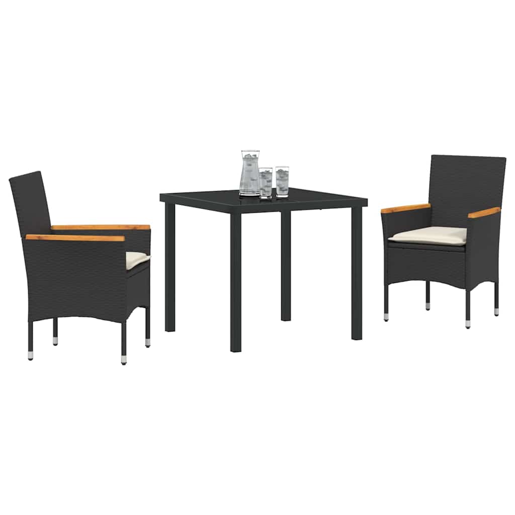 vidaXL Salon de jardin à dîner avec coussins 3 pcs Résine tressée noire