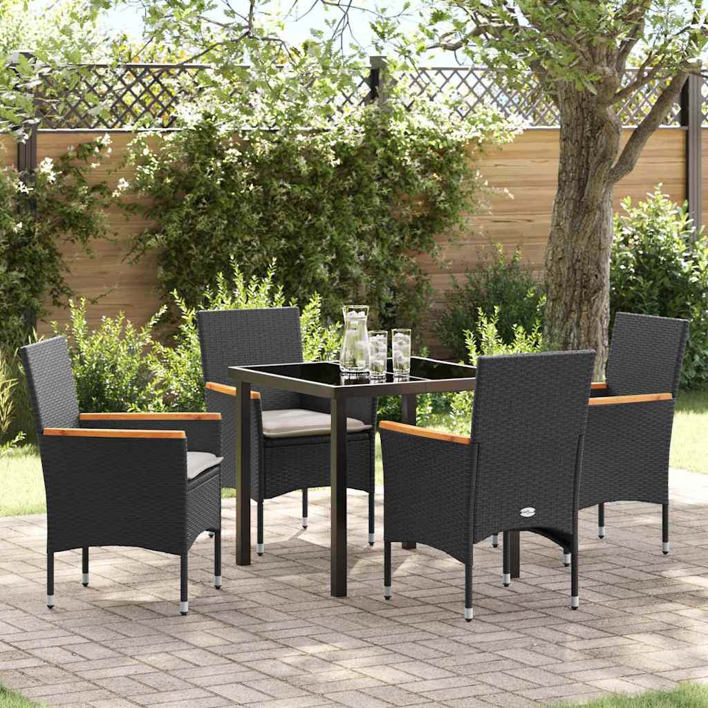 vidaXL Garten Essgruppe mit Kissen 5 pcs Schwarz Poly-Rattan