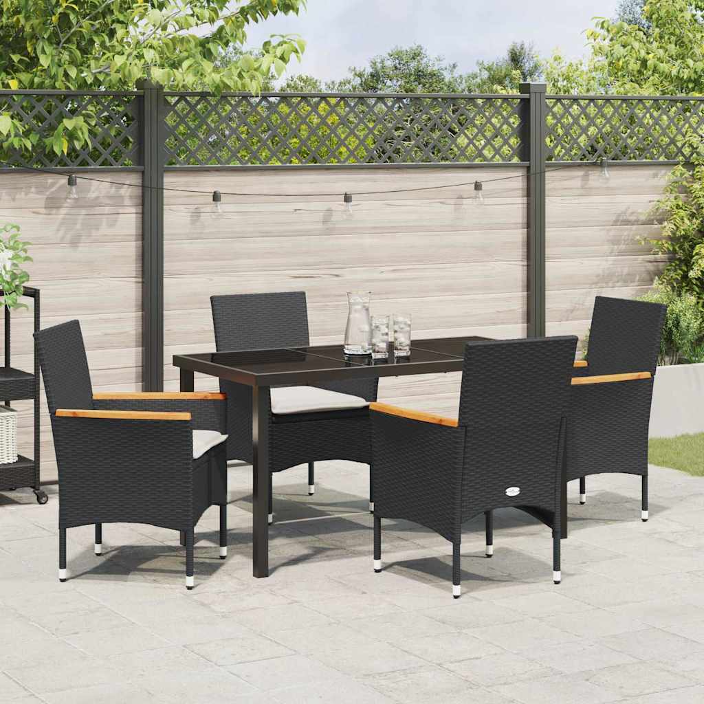 vidaXL Garten Essgruppe mit Kissen 5 pcs Schwarz Poly-Rattan