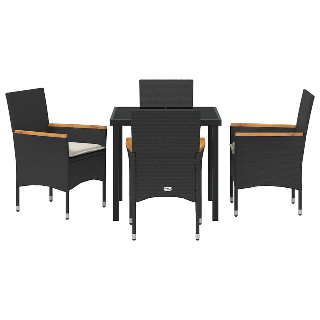 vidaXL Garten Essgruppe mit Kissen 5 pcs Schwarz Poly-Rattan