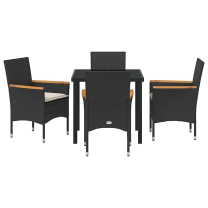 vidaXL Garten Essgruppe mit Kissen 5 pcs Schwarz Poly-Rattan