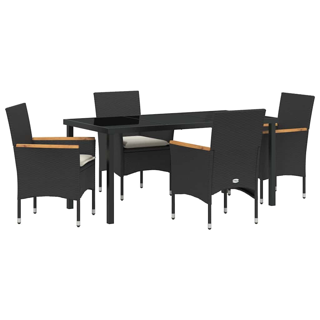 vidaXL Garten Essgruppe mit Kissen 5 pcs Schwarz Poly-Rattan