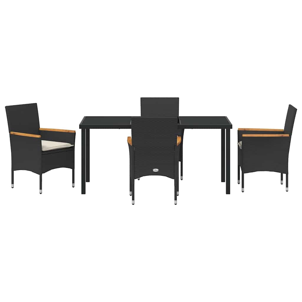 vidaXL Garten Essgruppe mit Kissen 5 pcs Schwarz Poly-Rattan