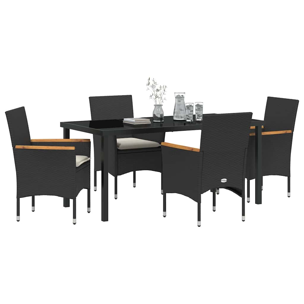 vidaXL Garten Essgruppe mit Kissen 5 pcs Schwarz Poly-Rattan