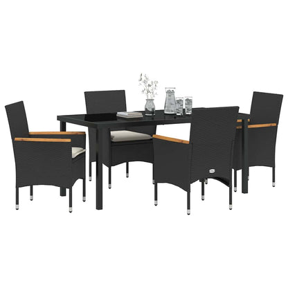 vidaXL Garten Essgruppe mit Kissen 5 pcs Schwarz Poly-Rattan