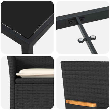 vidaXL Salon de salle à manger de jardin avec coussins 7 pcs Résine tressée noire