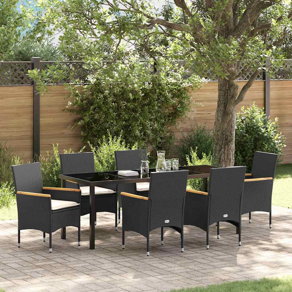 vidaXL Salon de salle à manger de jardin avec coussins 7 pcs Résine tressée noire