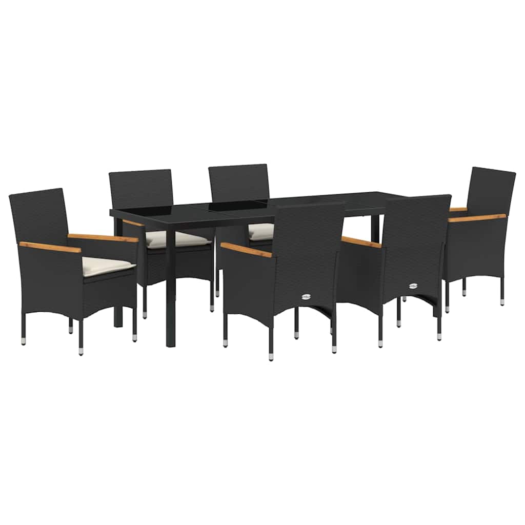 vidaXL Salon de salle à manger de jardin avec coussins 7 pcs Résine tressée noire