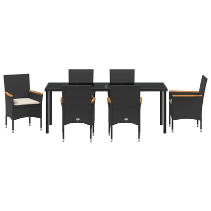 vidaXL Salon de salle à manger de jardin avec coussins 7 pcs Résine tressée noire