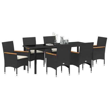 vidaXL Salon de salle à manger de jardin avec coussins 7 pcs Résine tressée noire
