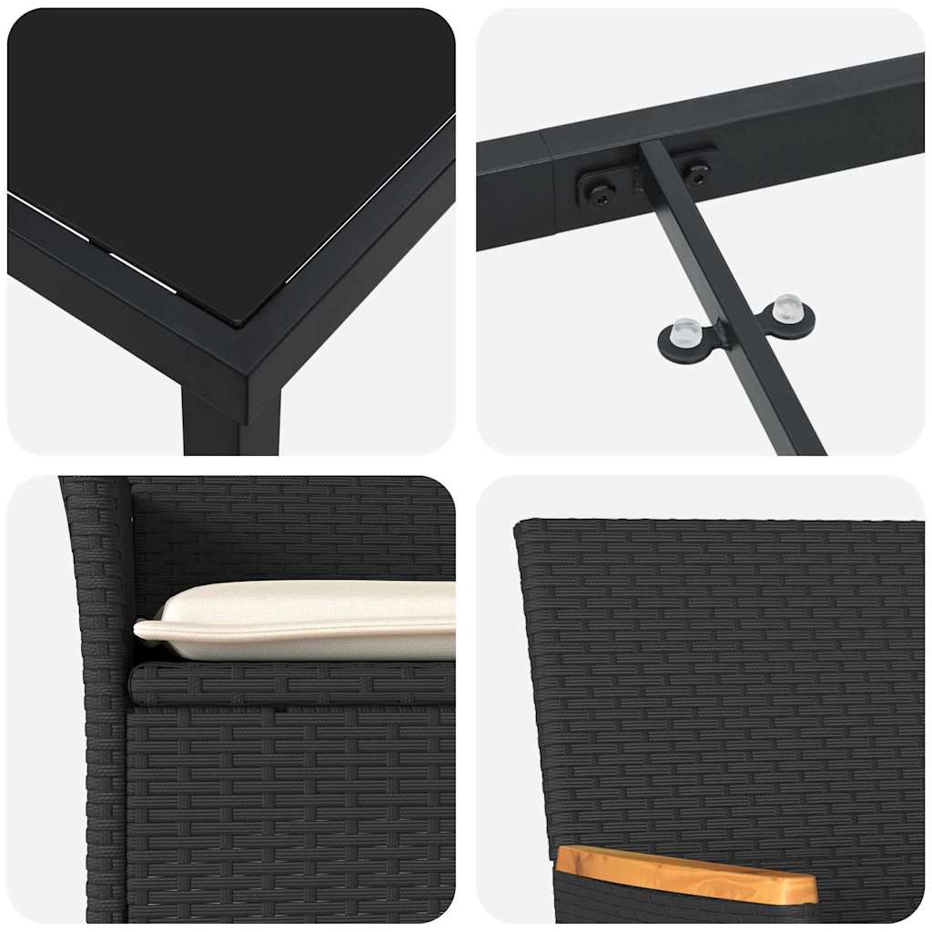 vidaXL Garten Essgruppe mit Kissen 9 pcs Schwarz Poly-Rattan
