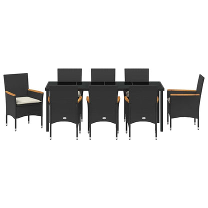 vidaXL Garten Essgruppe mit Kissen 9 pcs Schwarz Poly-Rattan