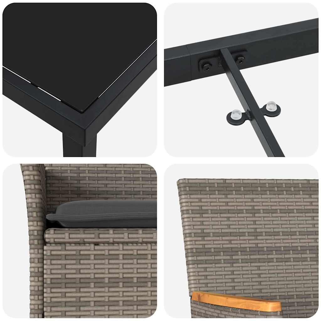 vidaXL Ensemble repas de jardin 3 pcs avec coussins gris résine tressée